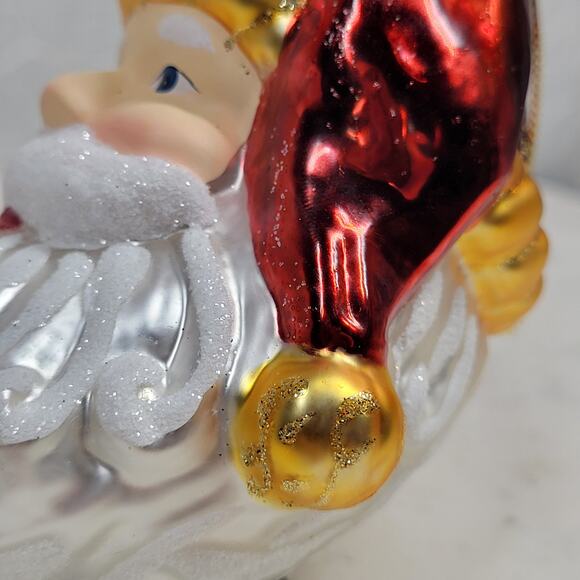 Vintage Santa Face Ornament 5" Red Mercury White Glitter Christmas Hanging Decor - Picture 4 of 12